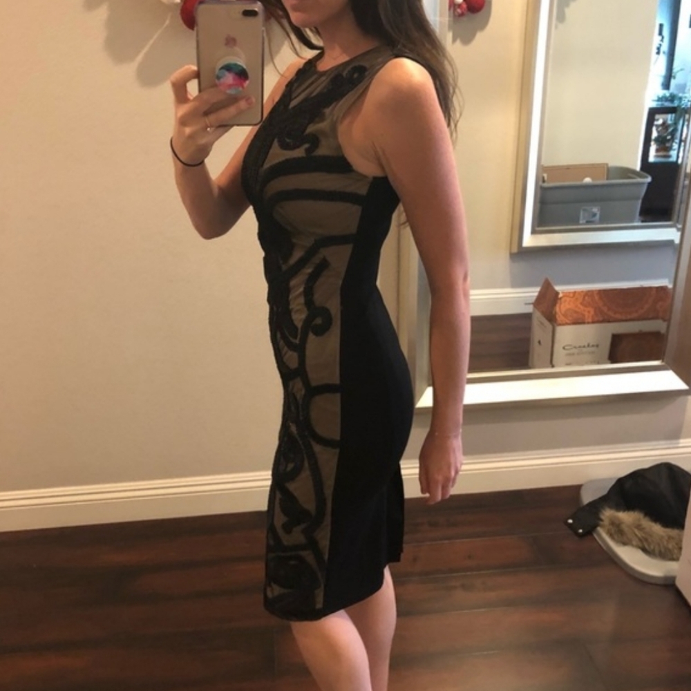 Marciano beaded black nude midi dress size medium - Picture 2 of 15